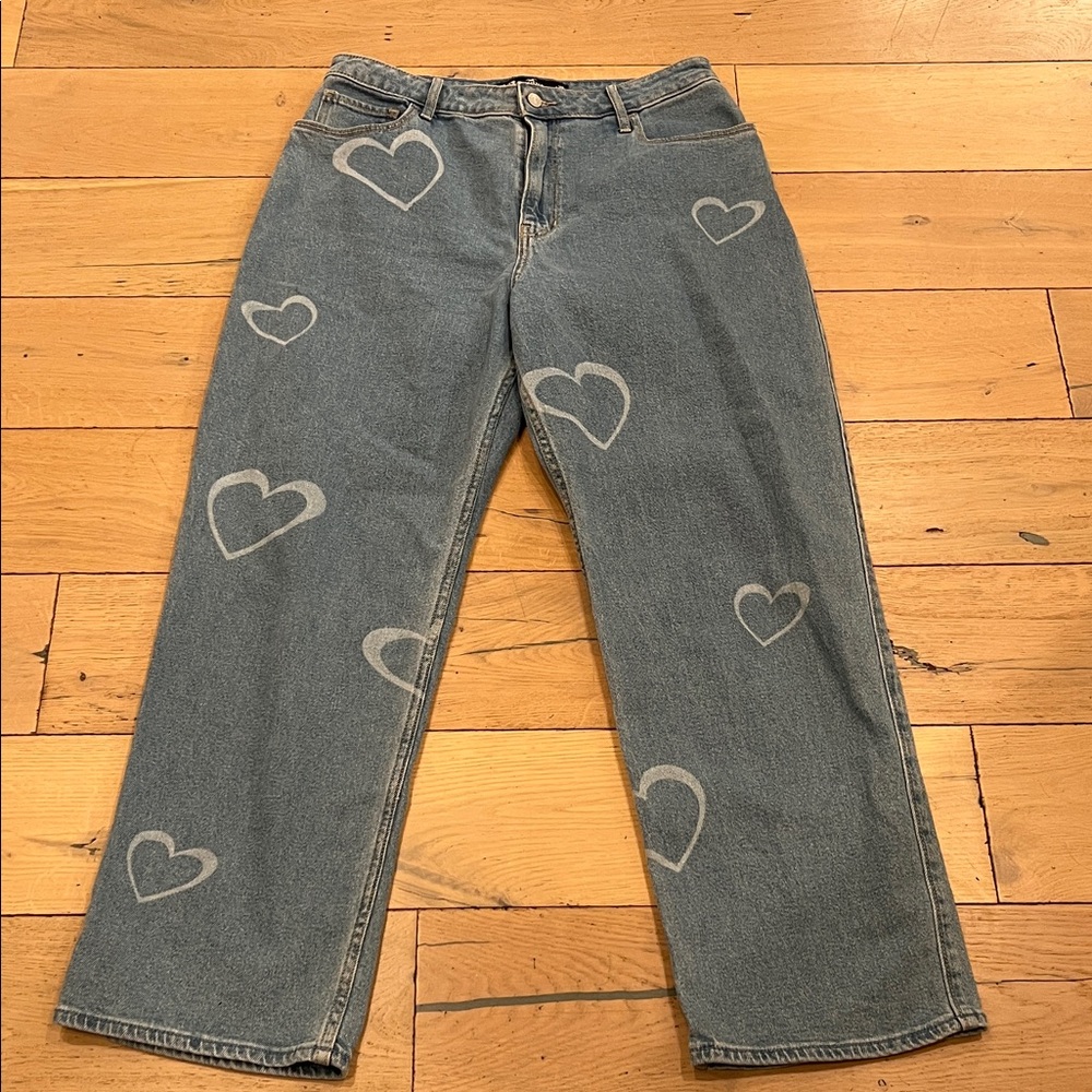 Hollister Blue Heart Pattern Straight Leg Jeans, NWT , 13R